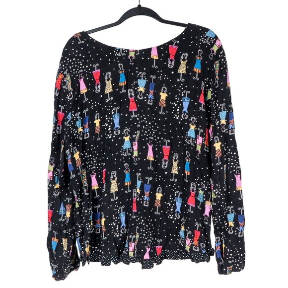 Cactus Flower VTG Fashion Blouse XL Womens Button Up Black Models Rayon USA - Picture 5 of 5